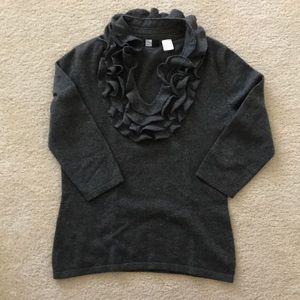 Grey ruffled cashmere sweater